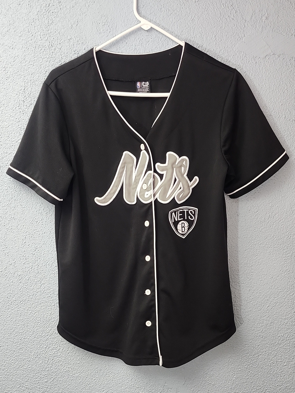 Brooklyn Nets Men's Black Baseball Jersey with White Trim